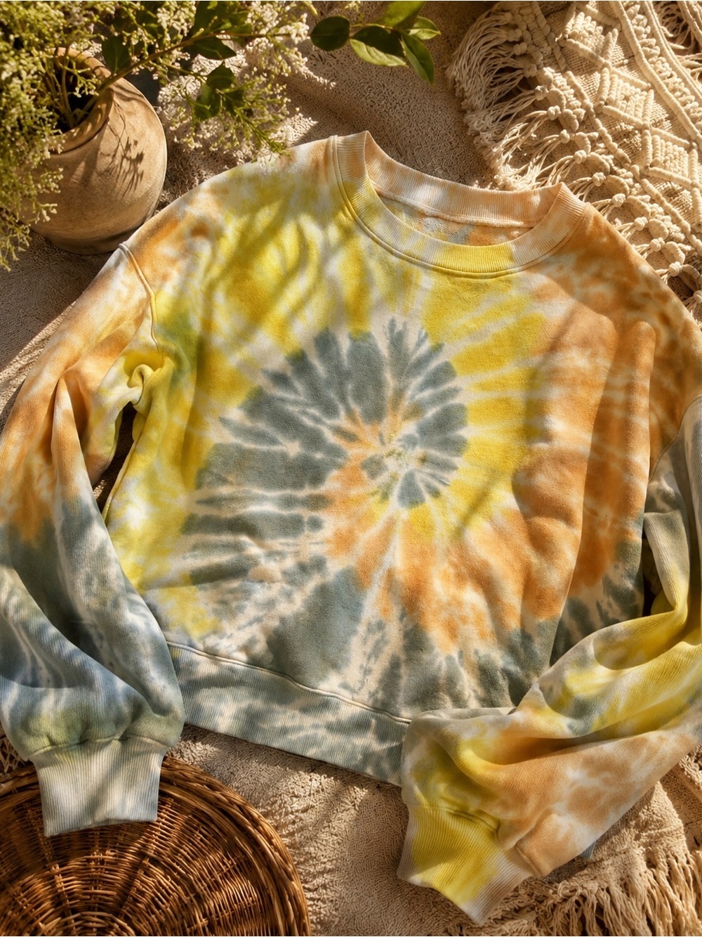 AGOLDE Crop Length Balloon Sleeve Tie Dye Sweatshirt Pullover Small